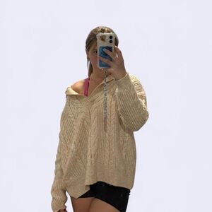 Cream Off-the-Shoulder Chunky Knit Sweater